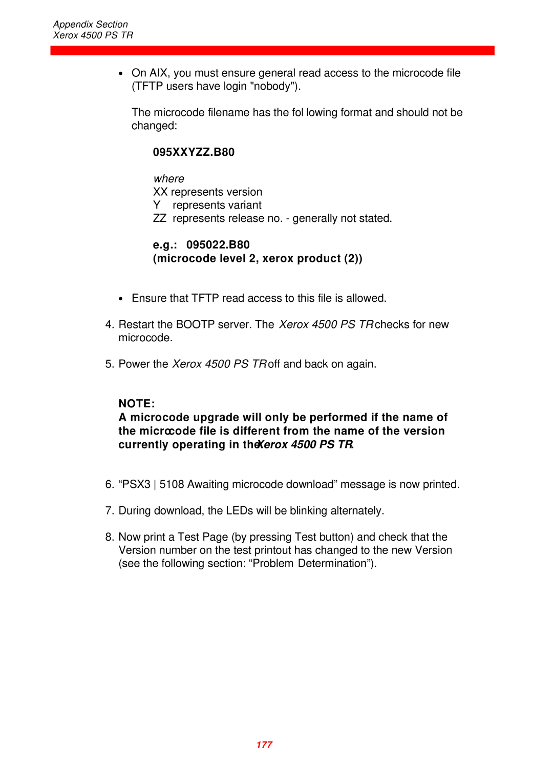 Xerox 4500 PS TR instruction manual 095XXYZZ.B80, B80 Microcode level 2, xerox product 