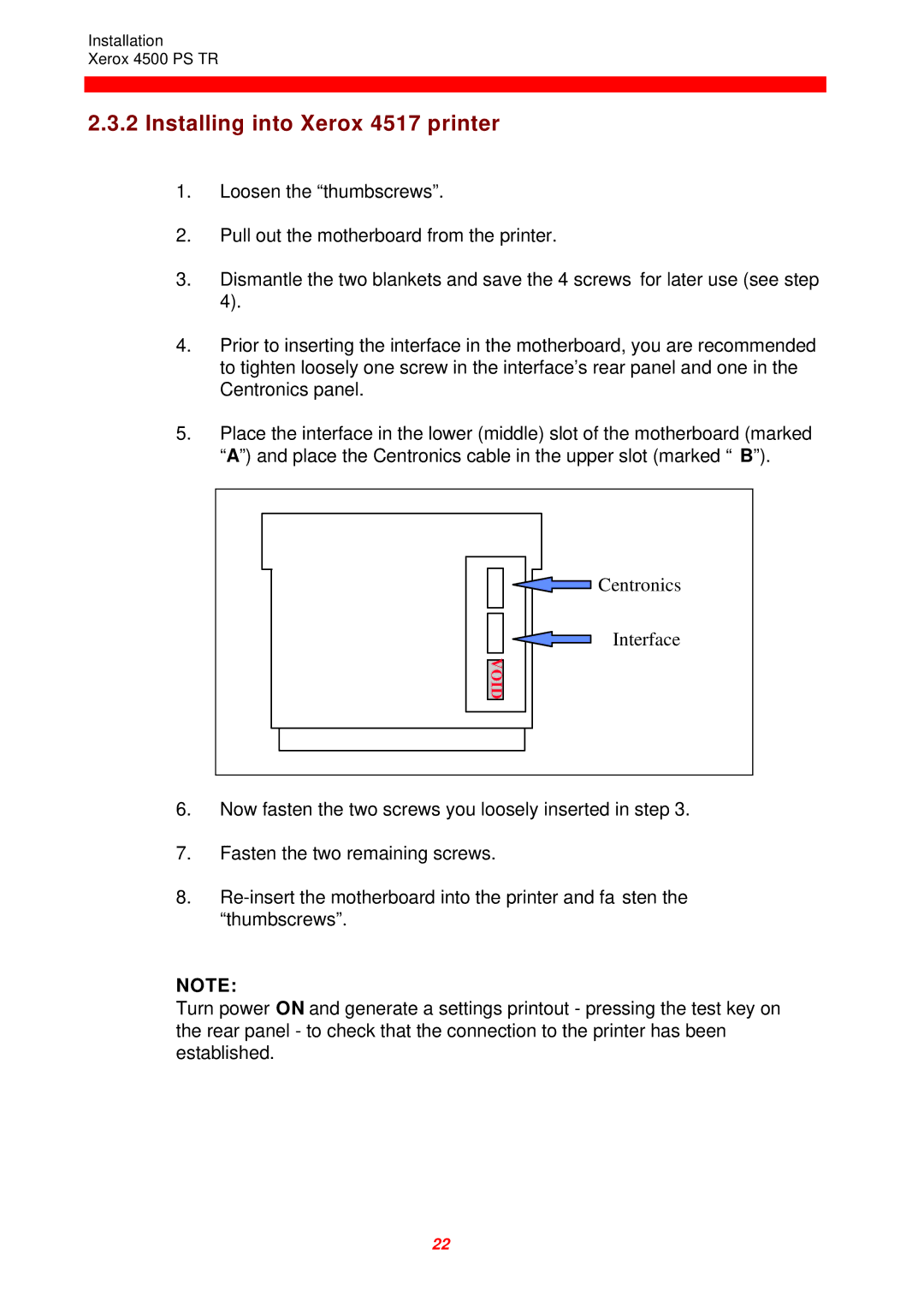 Xerox 4500 PS TR instruction manual Installing into Xerox 4517 printer 