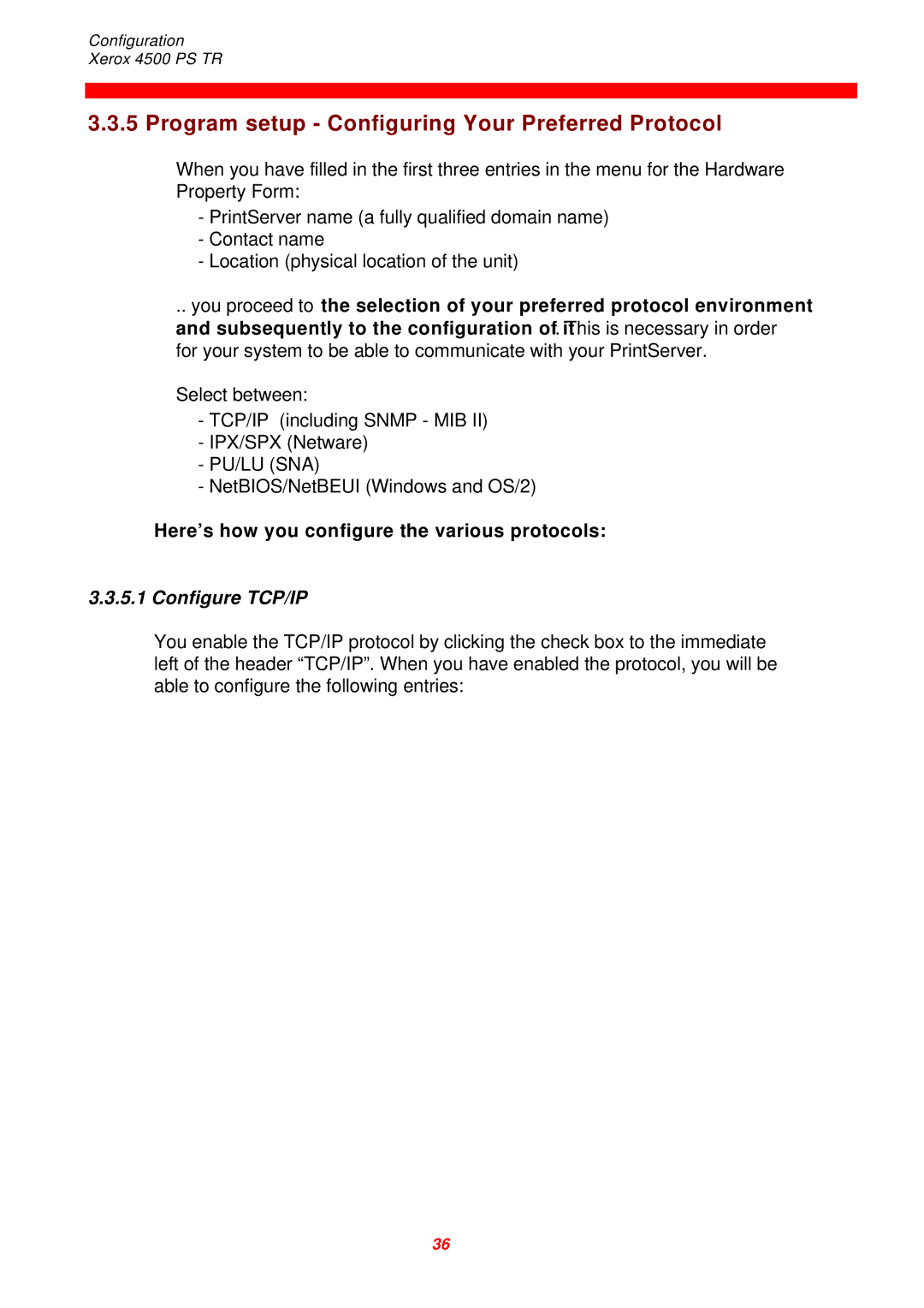 Xerox 4500 PS TR Program setup Configuring Your Preferred Protocol, Here’s how you configure the various protocols 