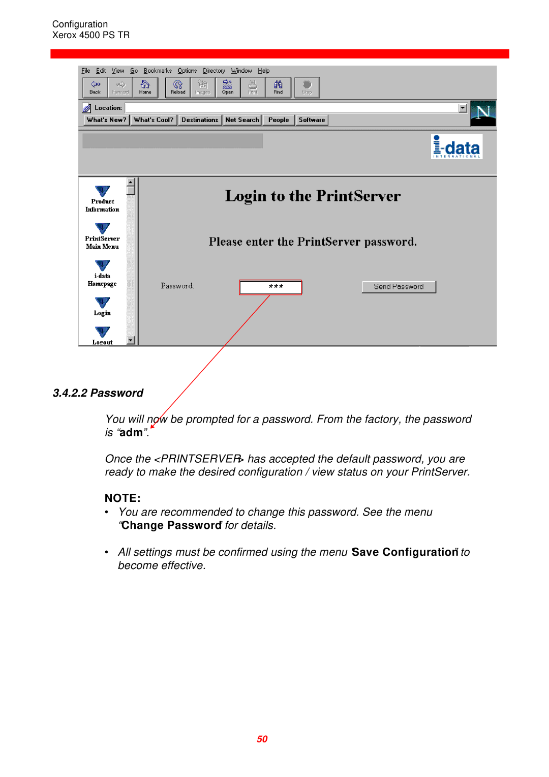 Xerox 4500 PS TR instruction manual Password 