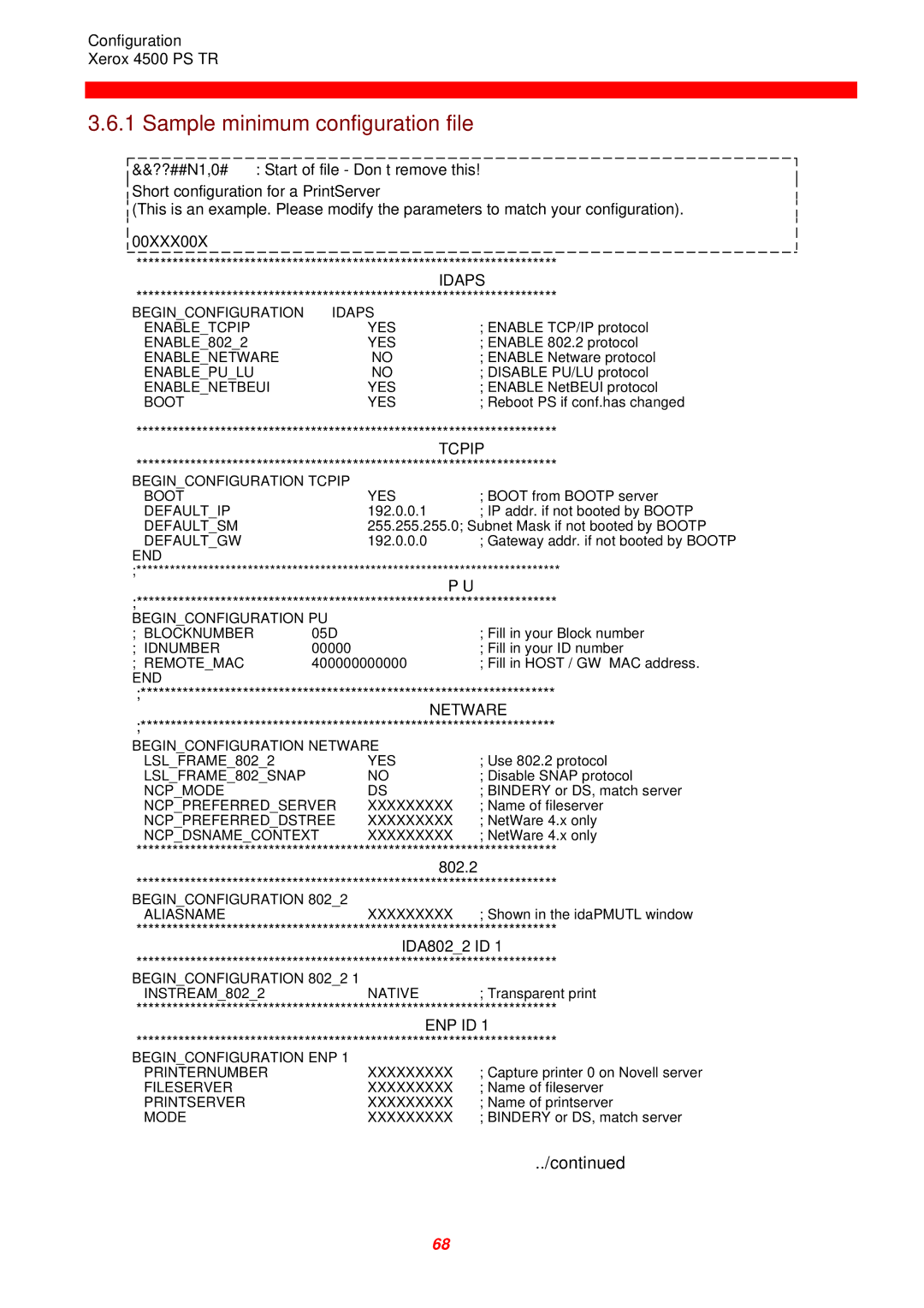 Xerox 4500 PS TR instruction manual Sample minimum configuration file, Idaps 