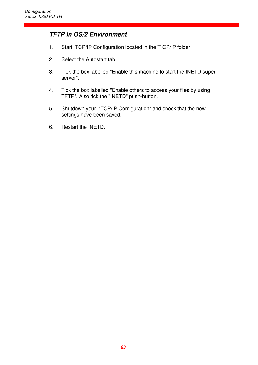 Xerox 4500 PS TR instruction manual Tftp in OS/2 Environment 