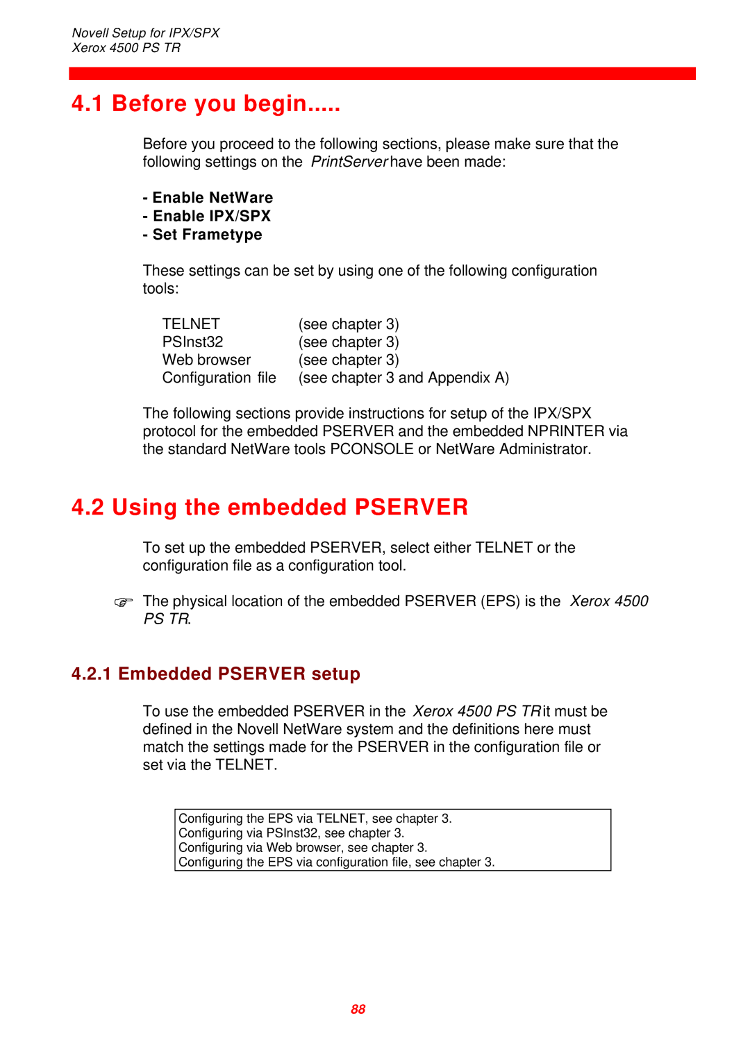 Xerox 4500 PS TR instruction manual Before you begin, Using the embedded Pserver, Embedded Pserver setup 