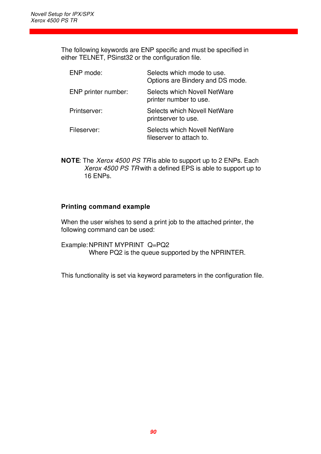 Xerox 4500 PS TR instruction manual Printing command example 