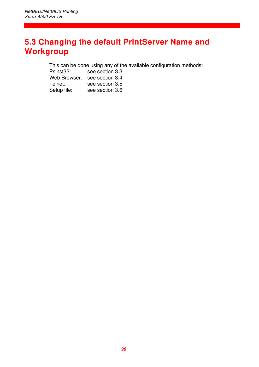 Xerox 4500 PS TR instruction manual Changing the default PrintServer Name and Workgroup 