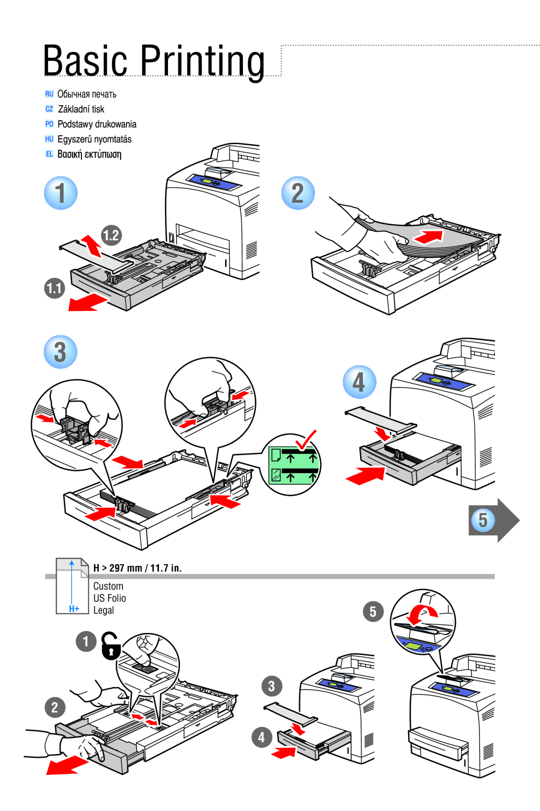 Xerox 4500 manual Basic Printing, 1.2 1.1, H 297 mm / 11.7 in 