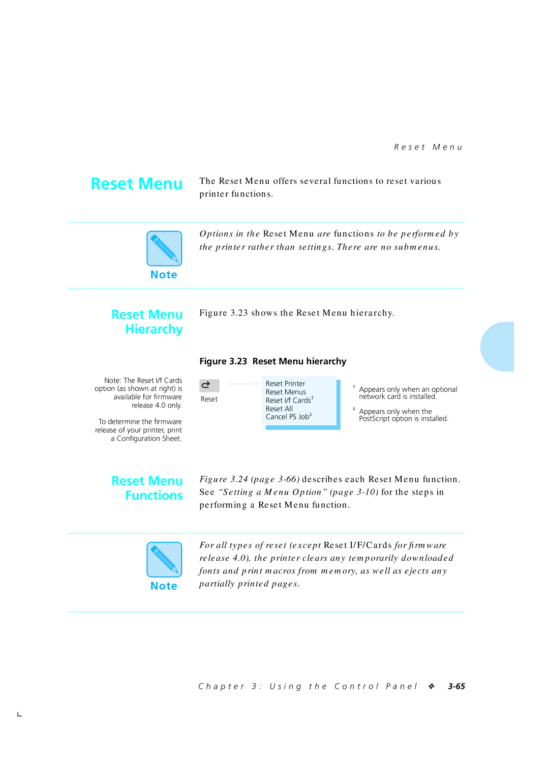 Xerox 4510/4510ps, 4505/4505ps manual Reset Menu Hierarchy, Reset Menu Functions, S e t M e n u 