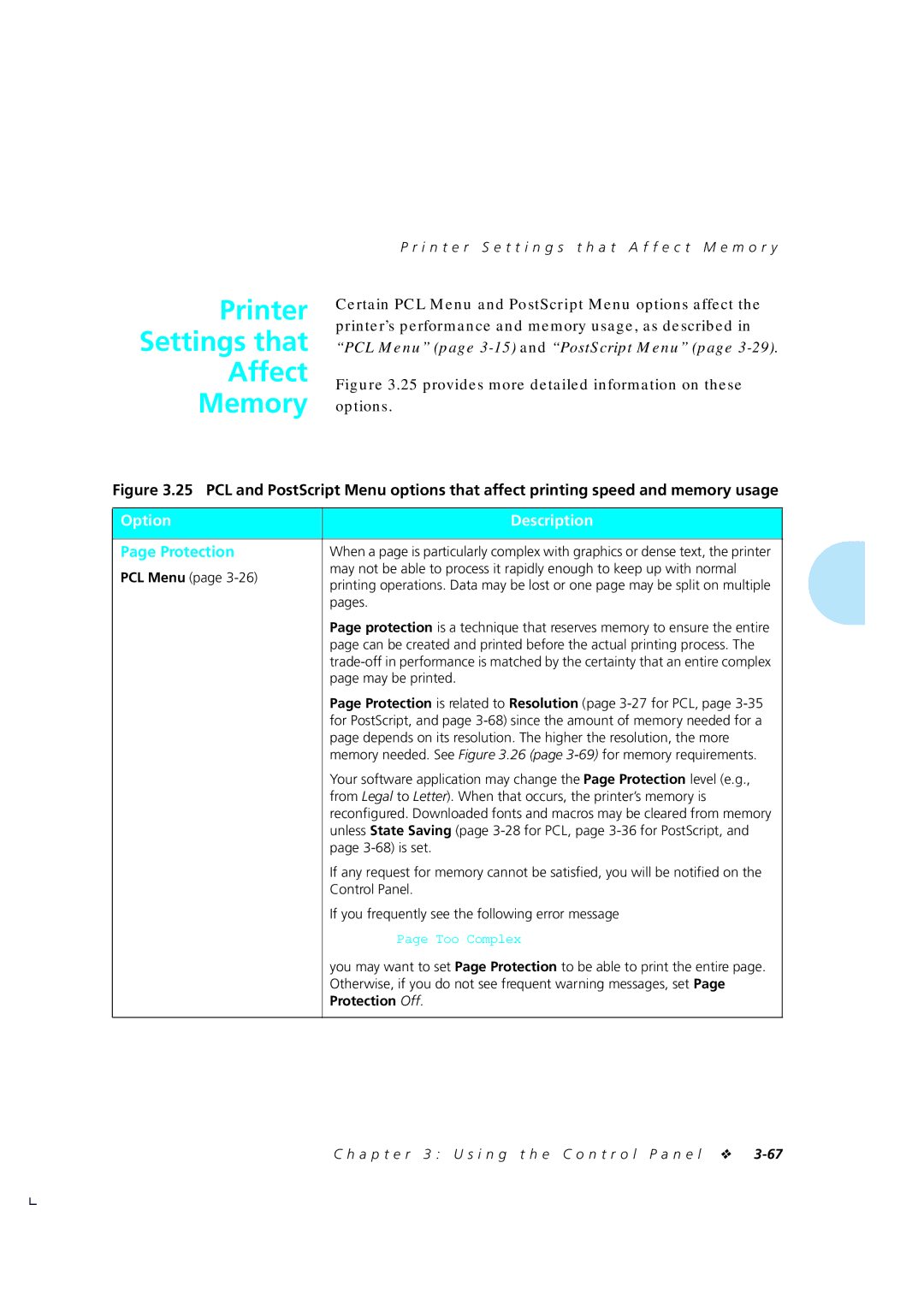 Xerox 4510/4510ps manual Printer Settings that Affect Memory, I n t e r S e t t i n g s t h a t a f f e c t M e m o r y 