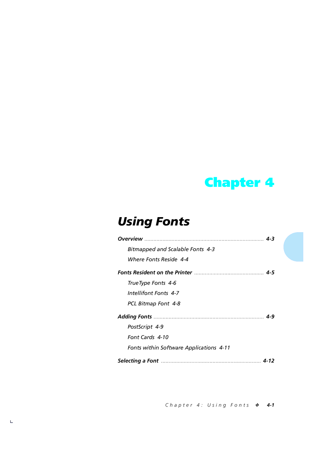 Xerox 4510/4510ps, 4505/4505ps manual Using Fonts, A p t e r 4 U s i n g F o n t s 