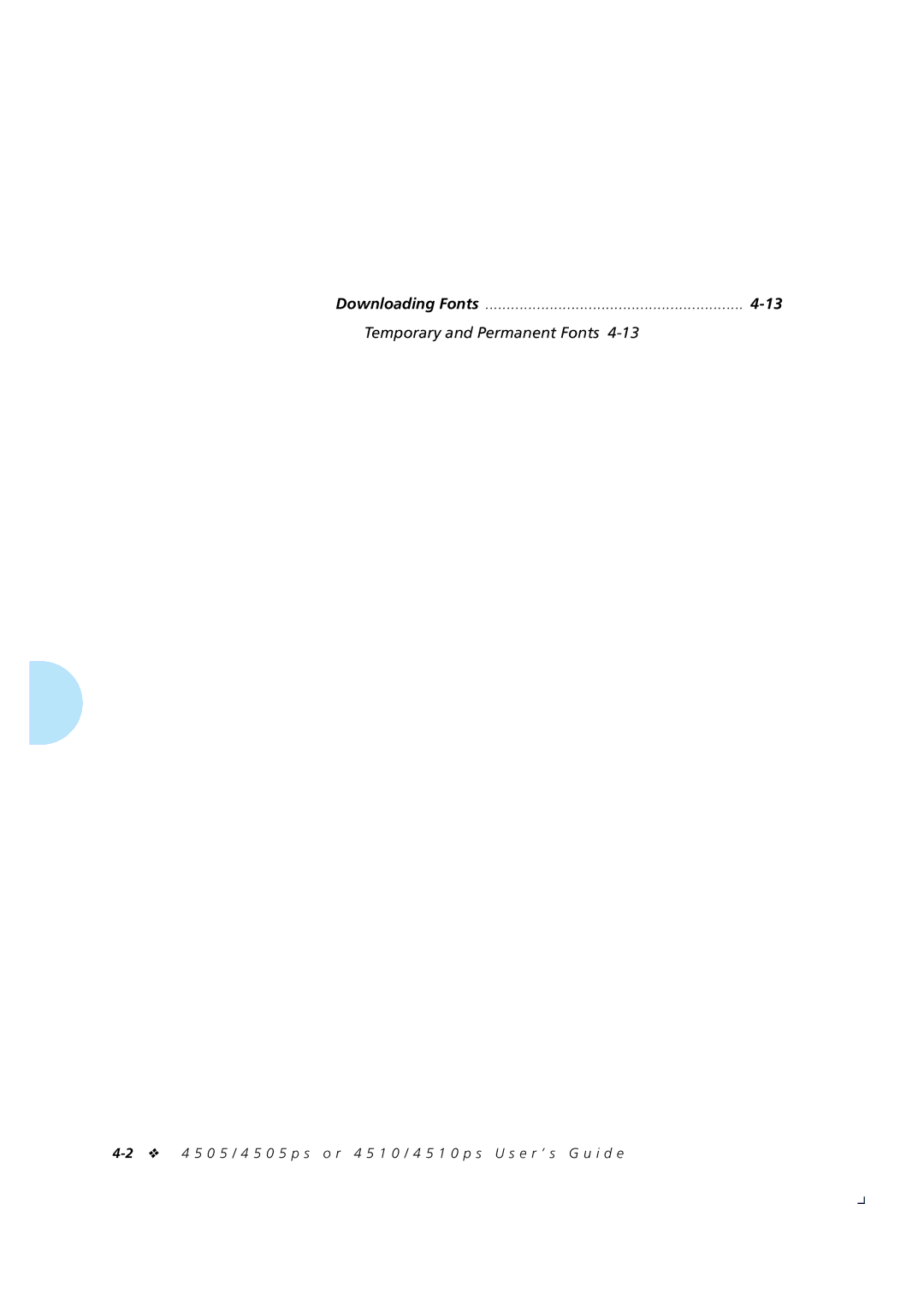 Xerox 4505/4505ps, 4510/4510ps manual Temporary and Permanent Fonts 