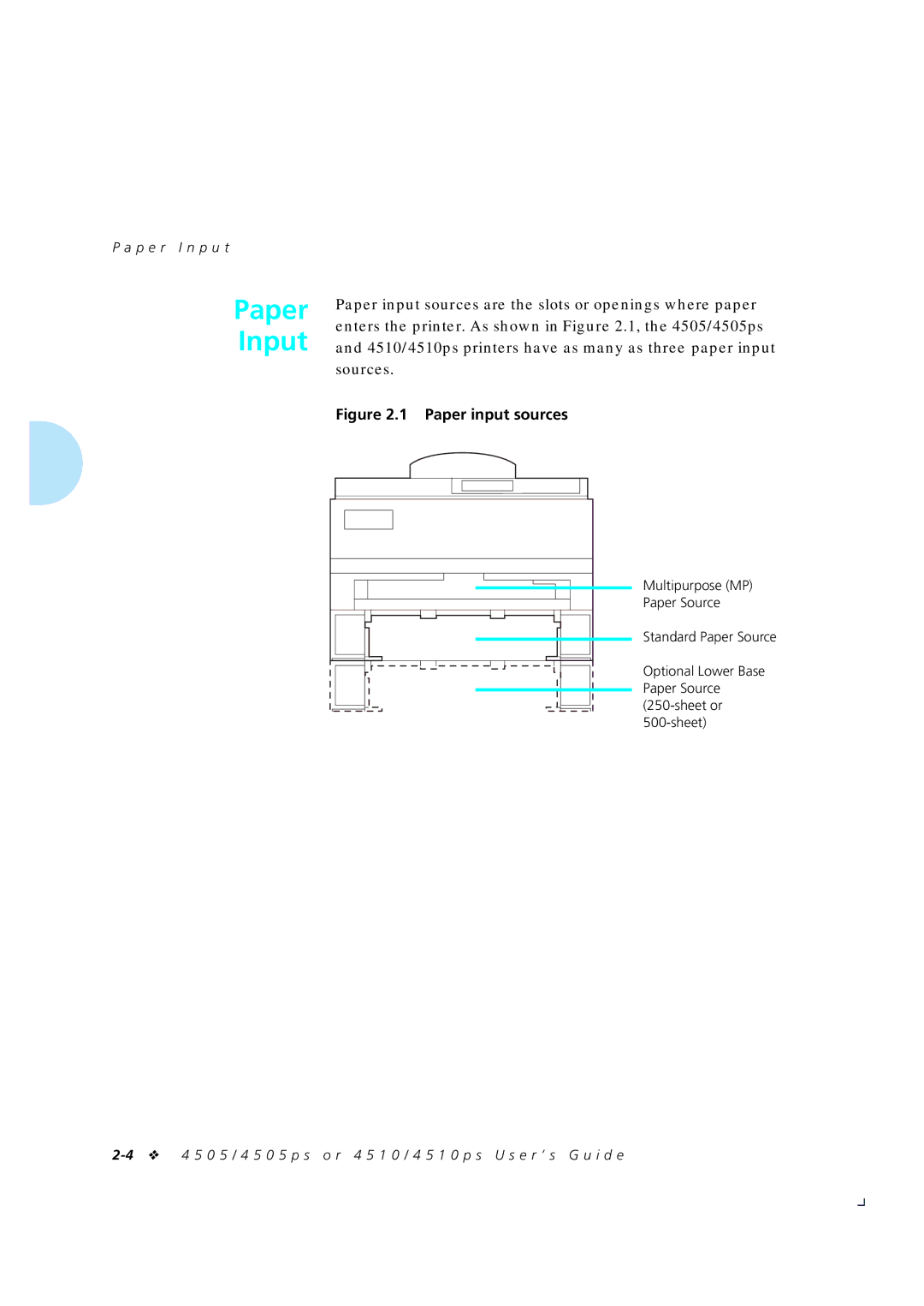 Xerox 4505/4505ps, 4510/4510ps manual Paper Input, P e r I n p u t 