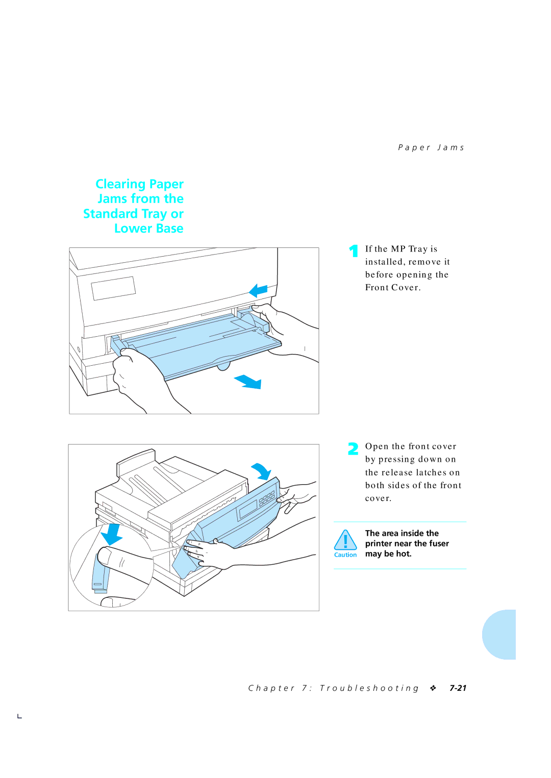 Xerox 4510/4510ps, 4505/4505ps manual Clearing Paper Jams from Standard Tray or Lower Base 