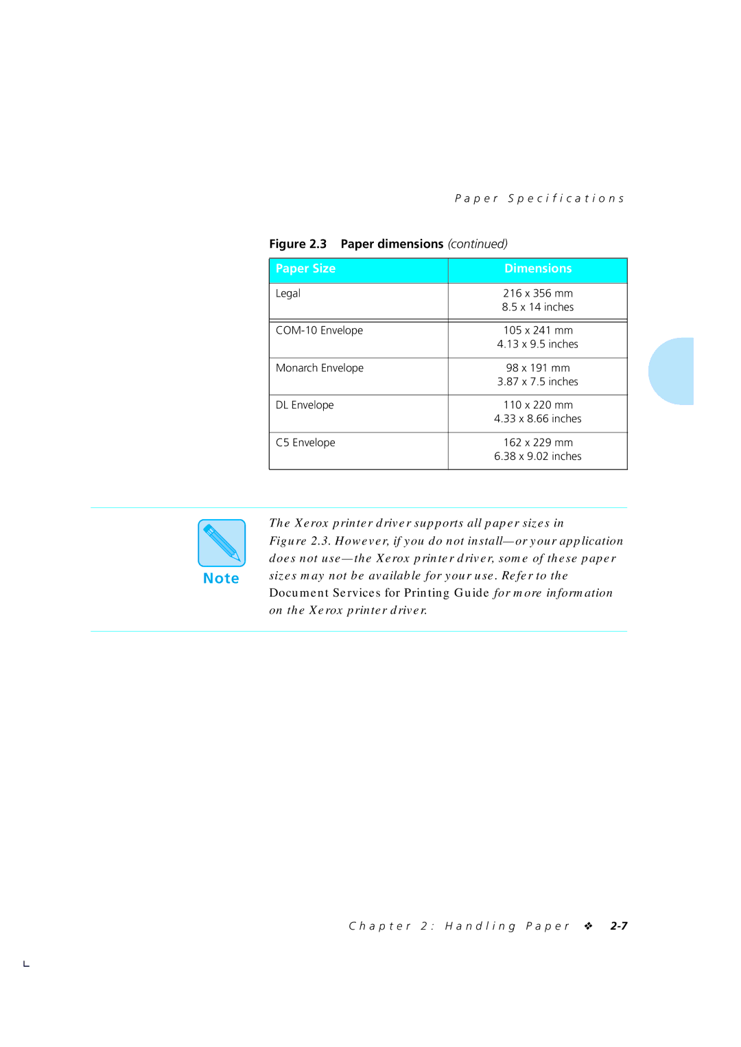 Xerox 4510/4510ps, 4505/4505ps manual Legal, COM-10 Envelope, Monarch Envelope, DL Envelope, C5 Envelope 