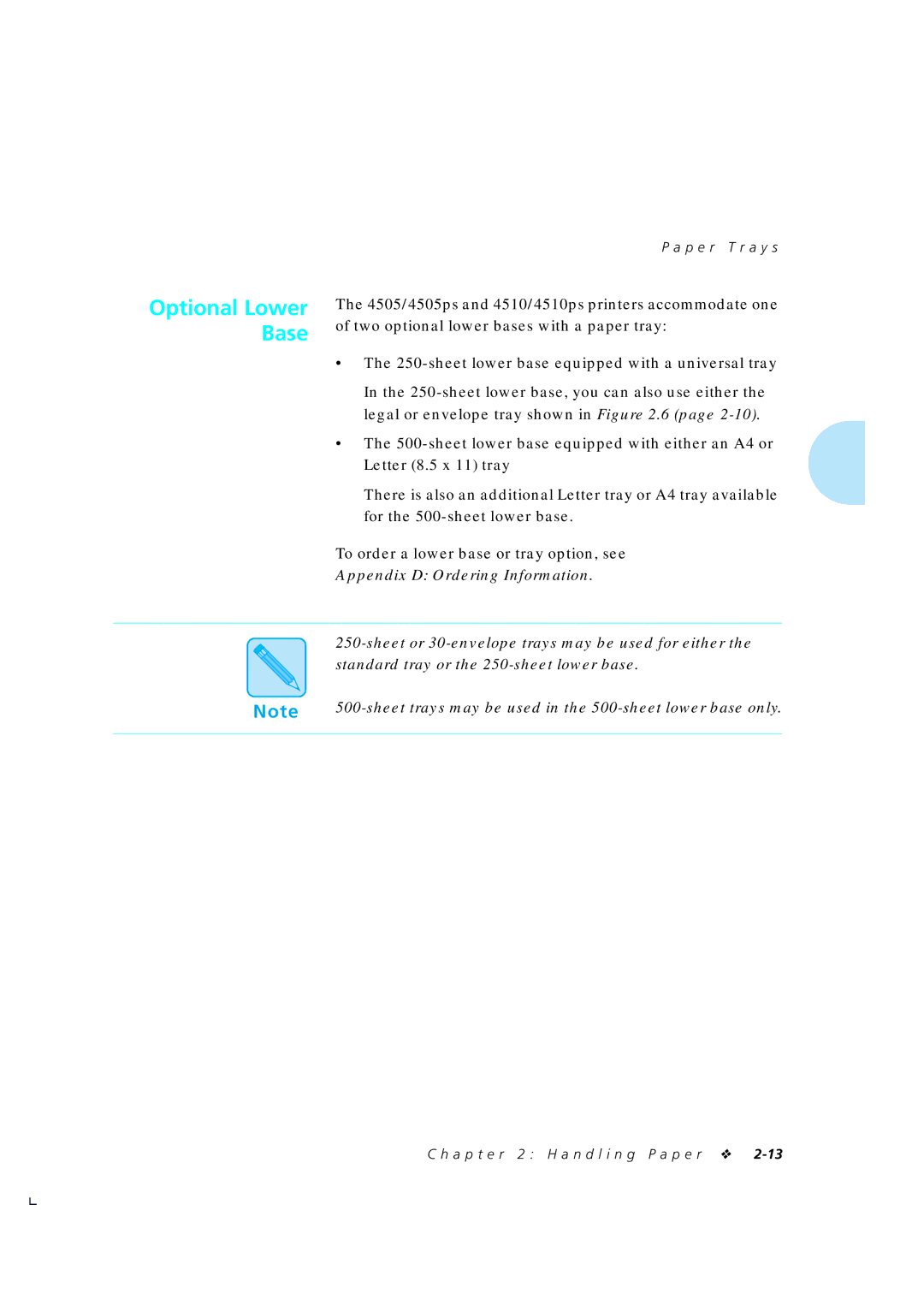 Xerox 4510/4510ps, 4505/4505ps manual Optional Lower Base 