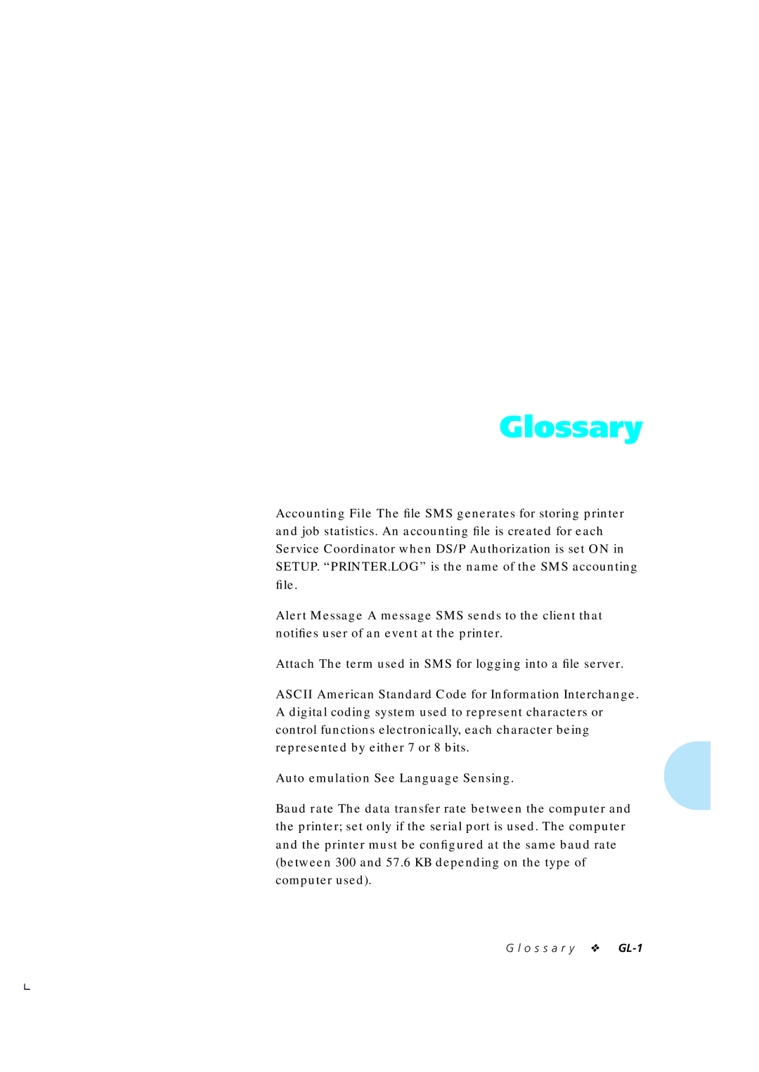 Xerox 4510/4510ps, 4505/4505ps manual Glossary, O s s a r y GL-1 