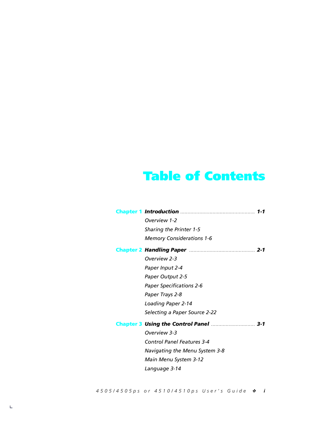 Xerox 4510/4510ps, 4505/4505ps manual Table of Contents 