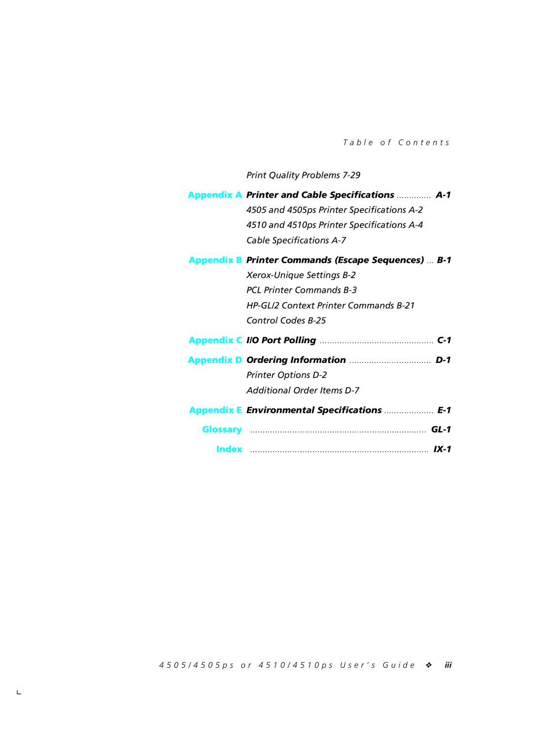 Xerox 4510/4510ps, 4505/4505ps manual Glossary, Index 