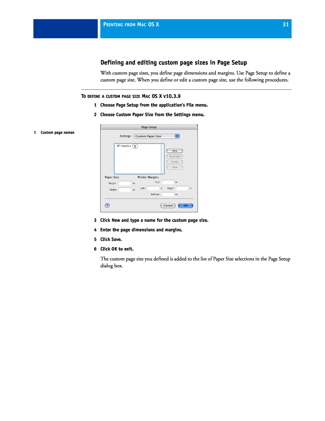Xerox 45069888 manual Defining and editing custom page sizes in Page Setup, Printing From Mac Os 