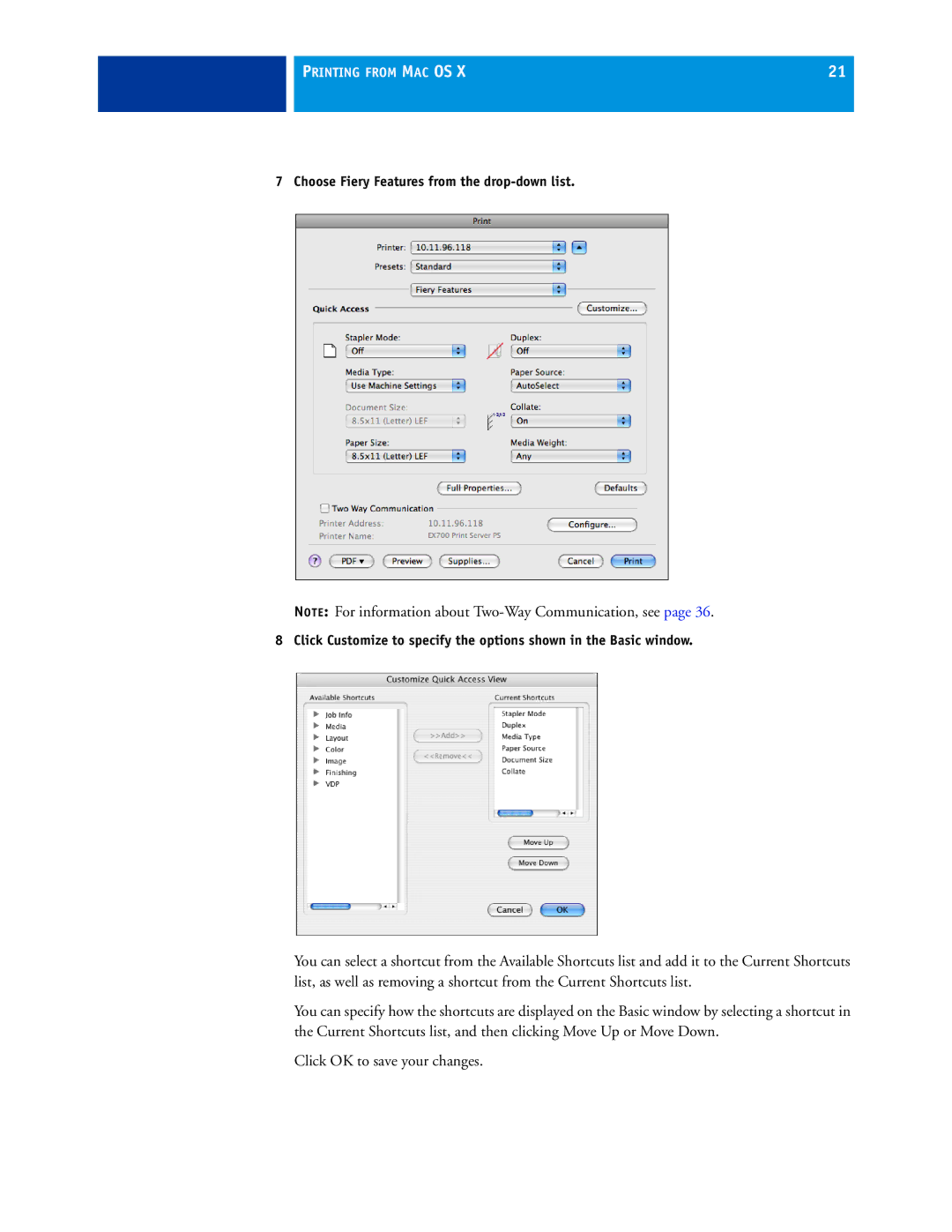 Xerox 45069888 manual Printing from MAC OS 