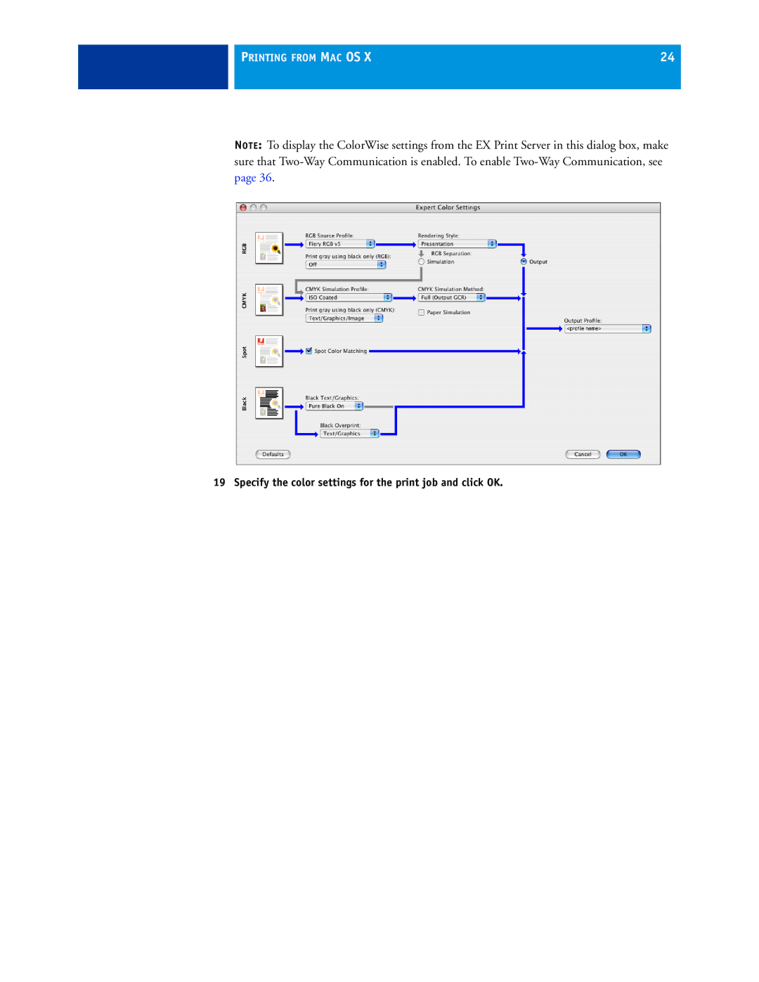 Xerox 45069888 manual Specify the color settings for the print job and click OK 