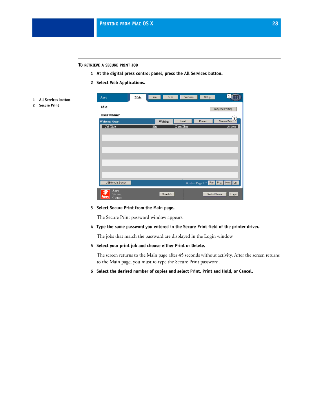 Xerox 45069888 manual Secure Print password window appears 