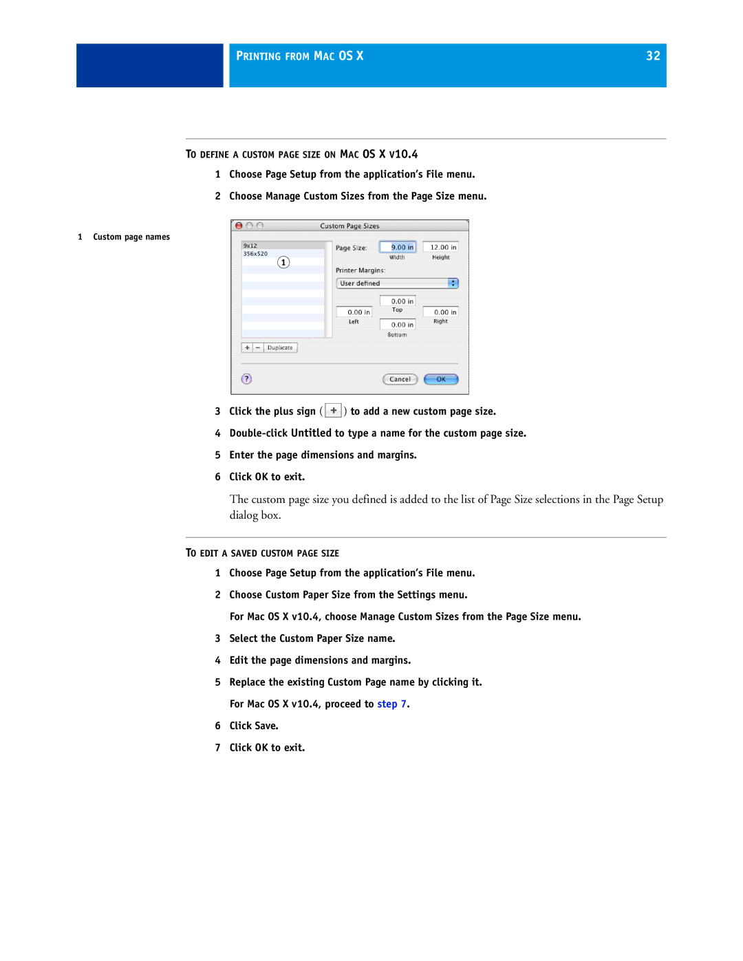 Xerox 45069888 manual To Define a Custom page Size on MAC OS X 