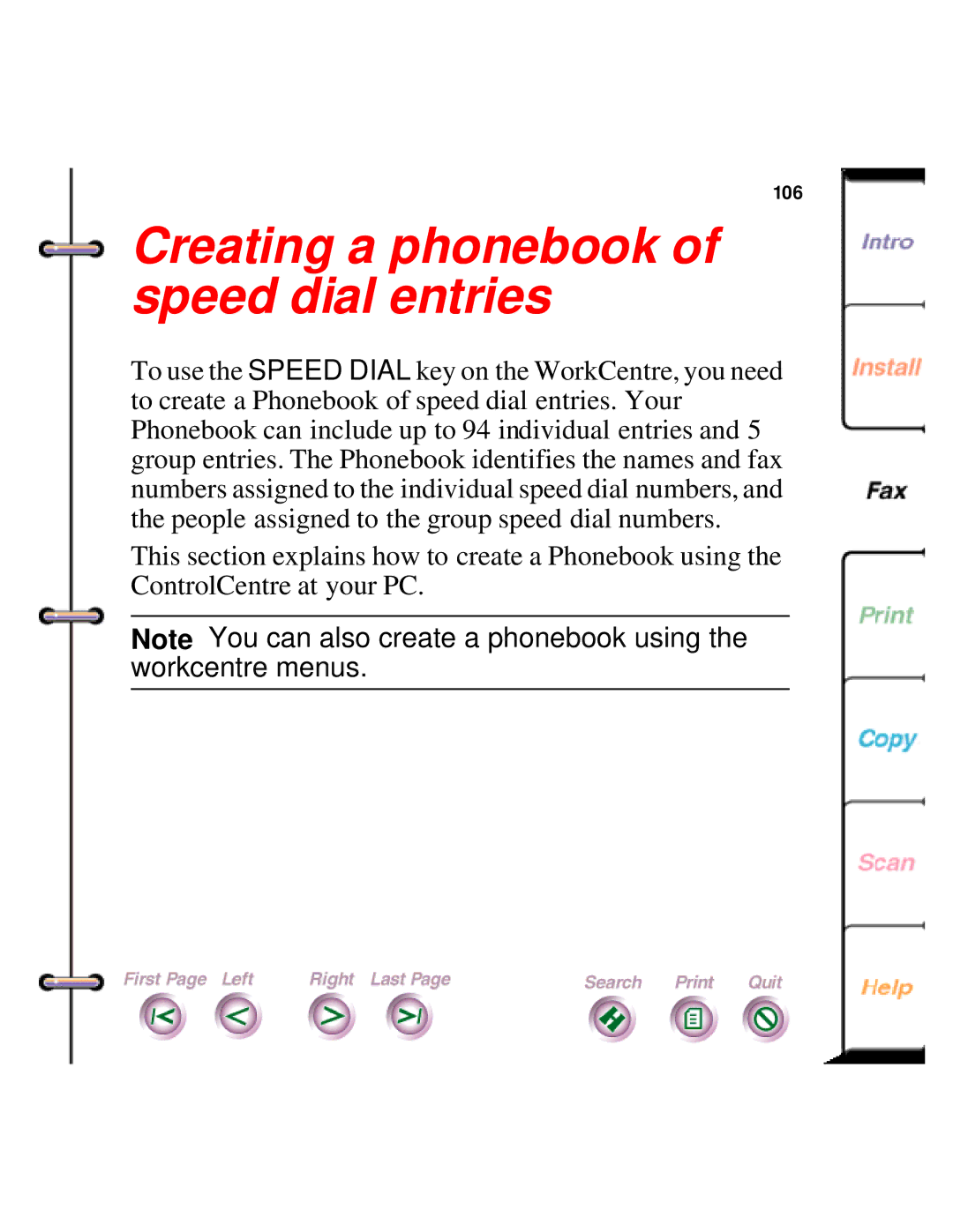 Xerox 450c manual Creating a phonebook of speed dial entries 