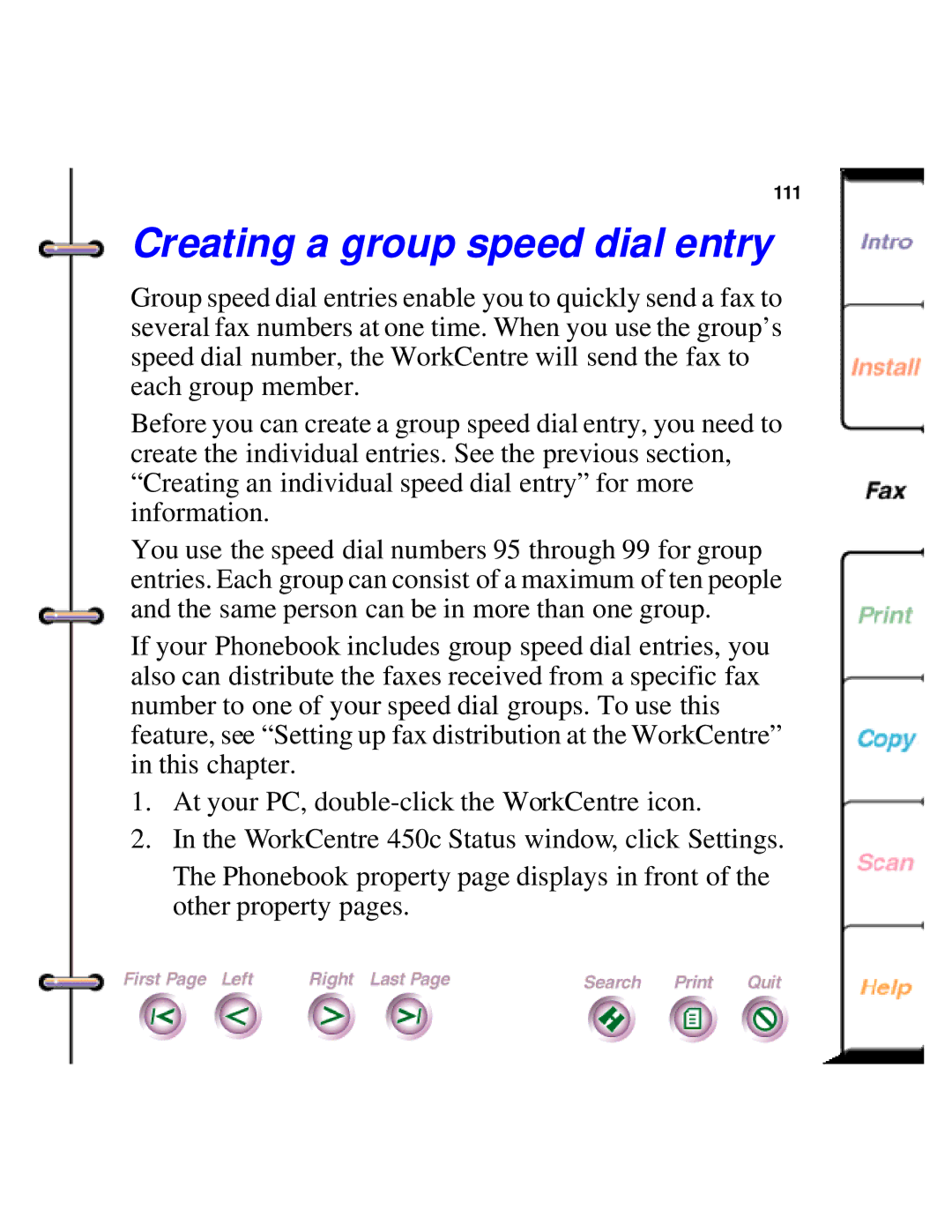 Xerox 450c manual Creating a group speed dial entry 