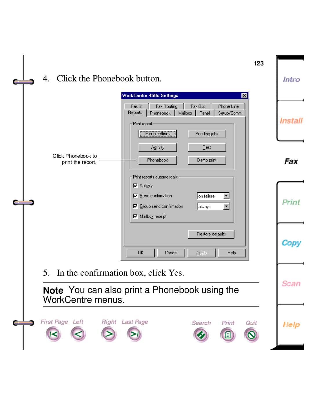 Xerox 450c manual Click the Phonebook button 