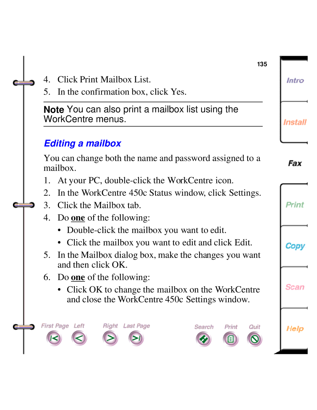 Xerox 450c manual Editing a mailbox 