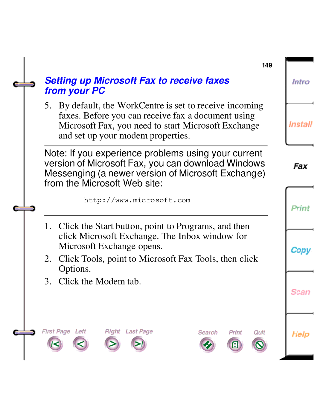 Xerox 450c manual Setting up Microsoft Fax to receive faxes from your PC 