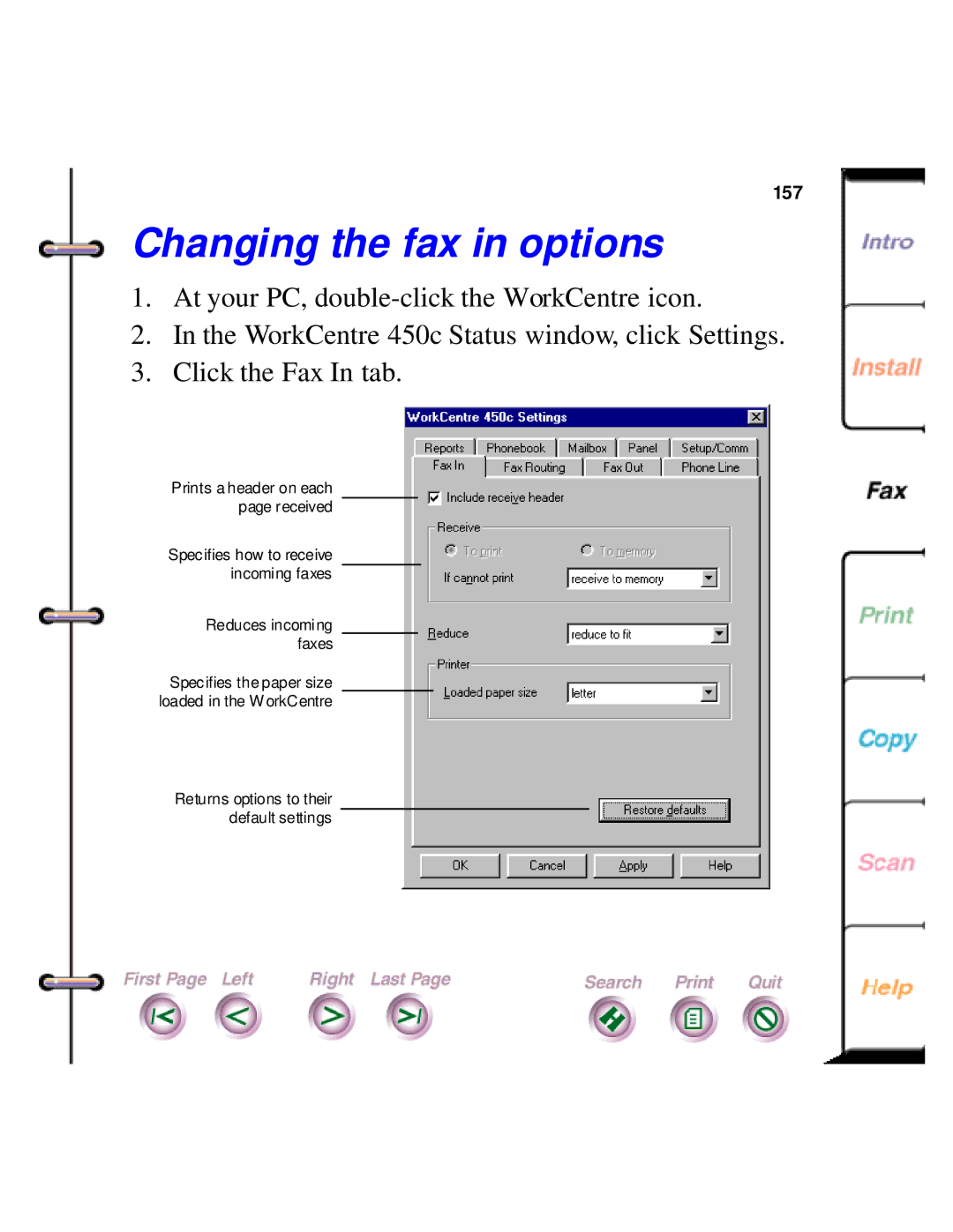 Xerox 450c manual Changing the fax in options 