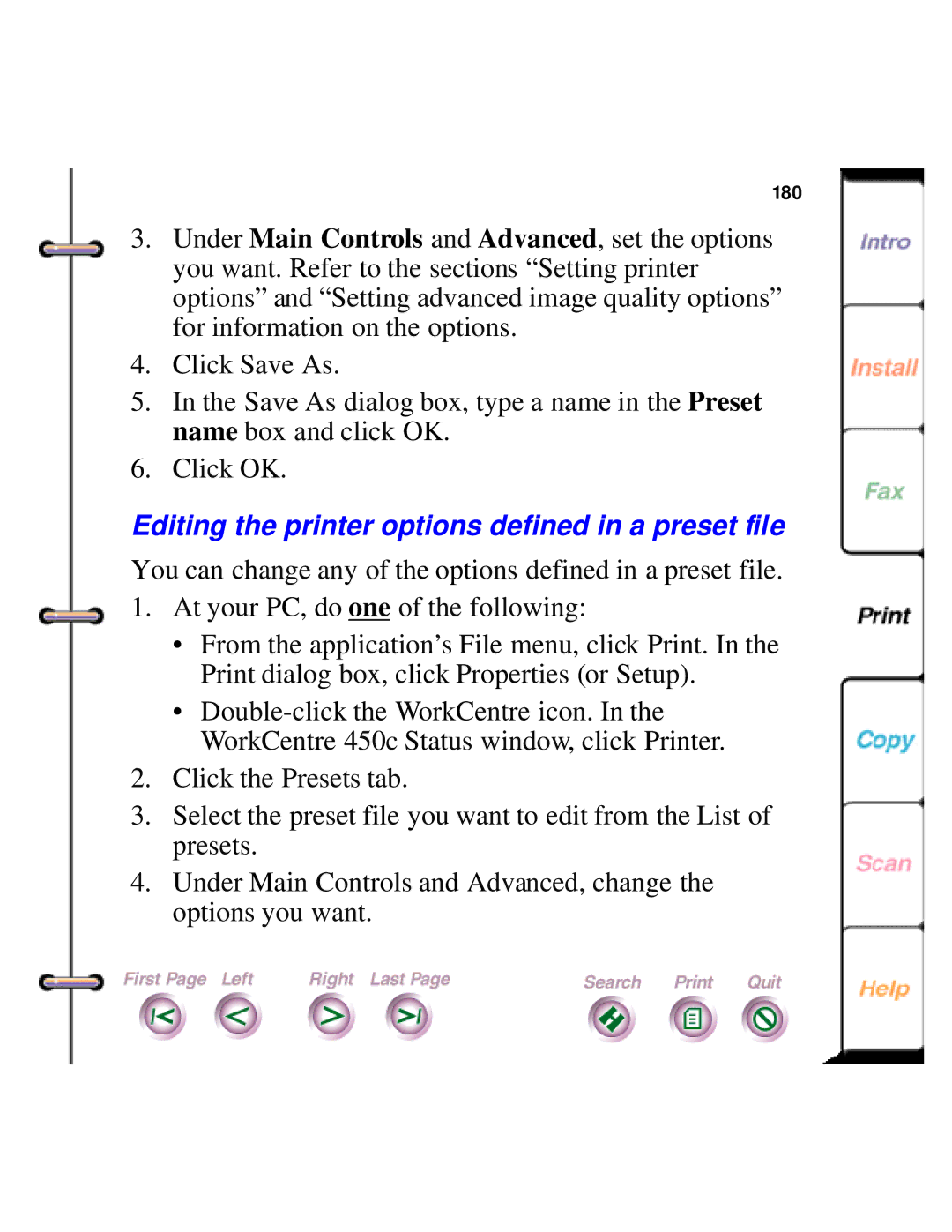 Xerox 450c manual Editing the printer options defined in a preset file 