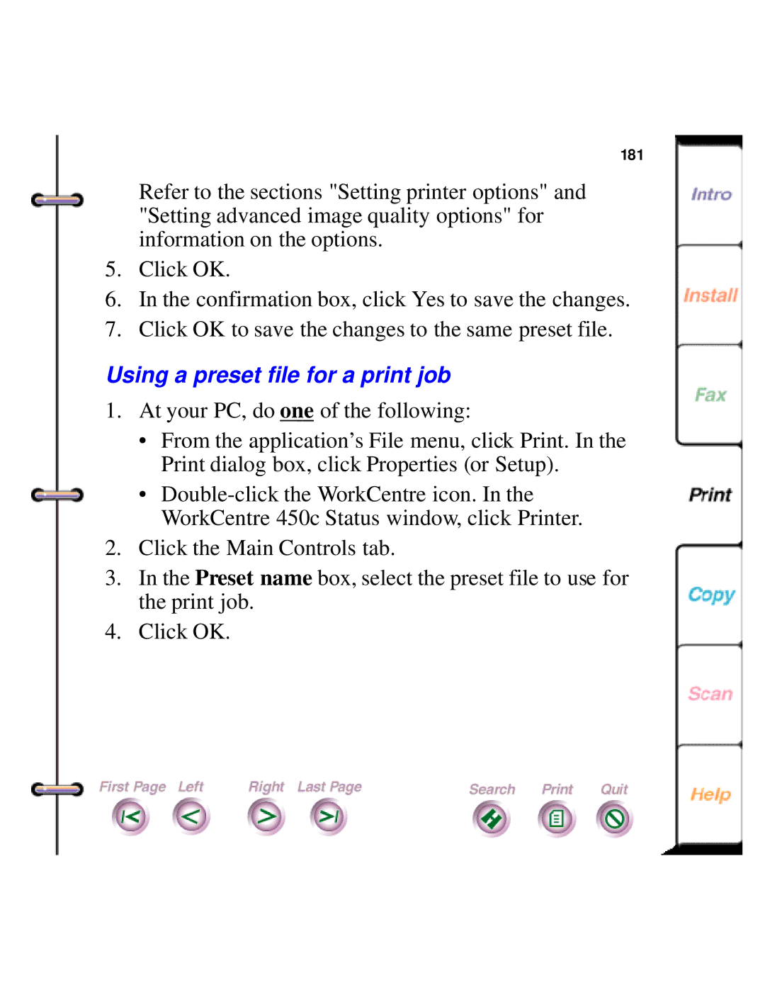 Xerox 450c manual Using a preset file for a print job 