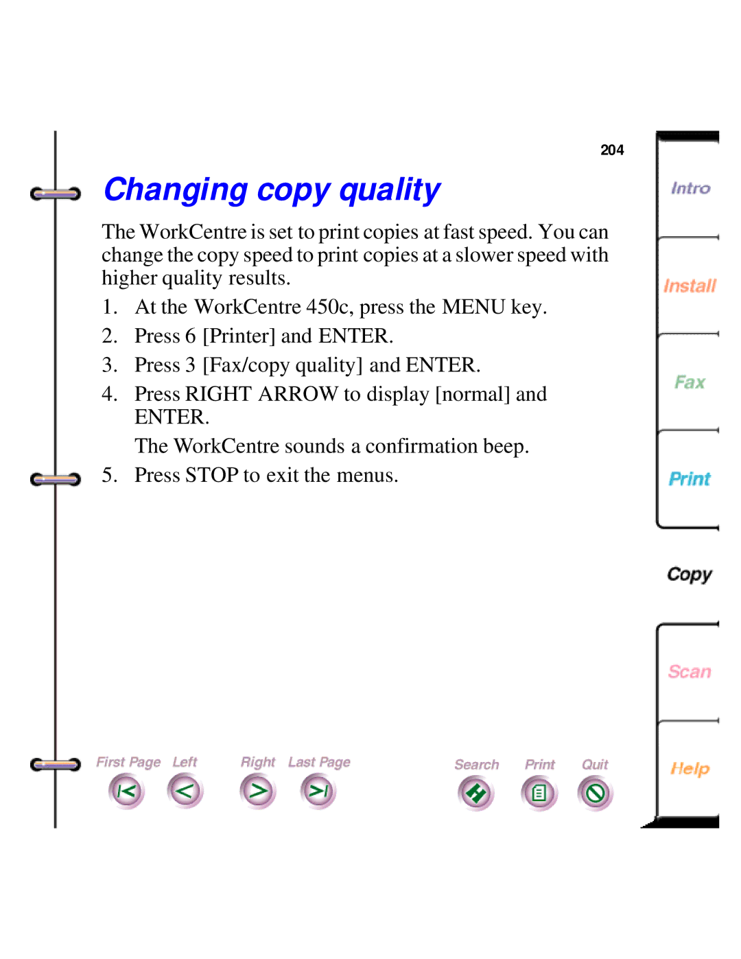 Xerox 450c manual Changing copy quality 