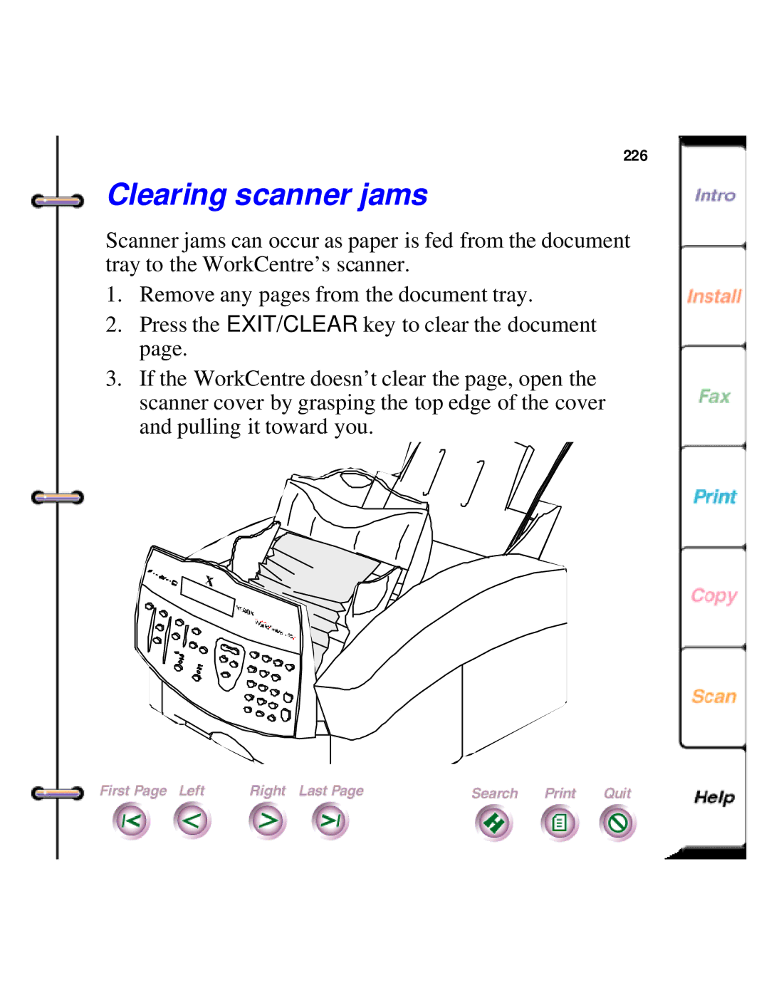 Xerox 450c manual Clearing scanner jams 