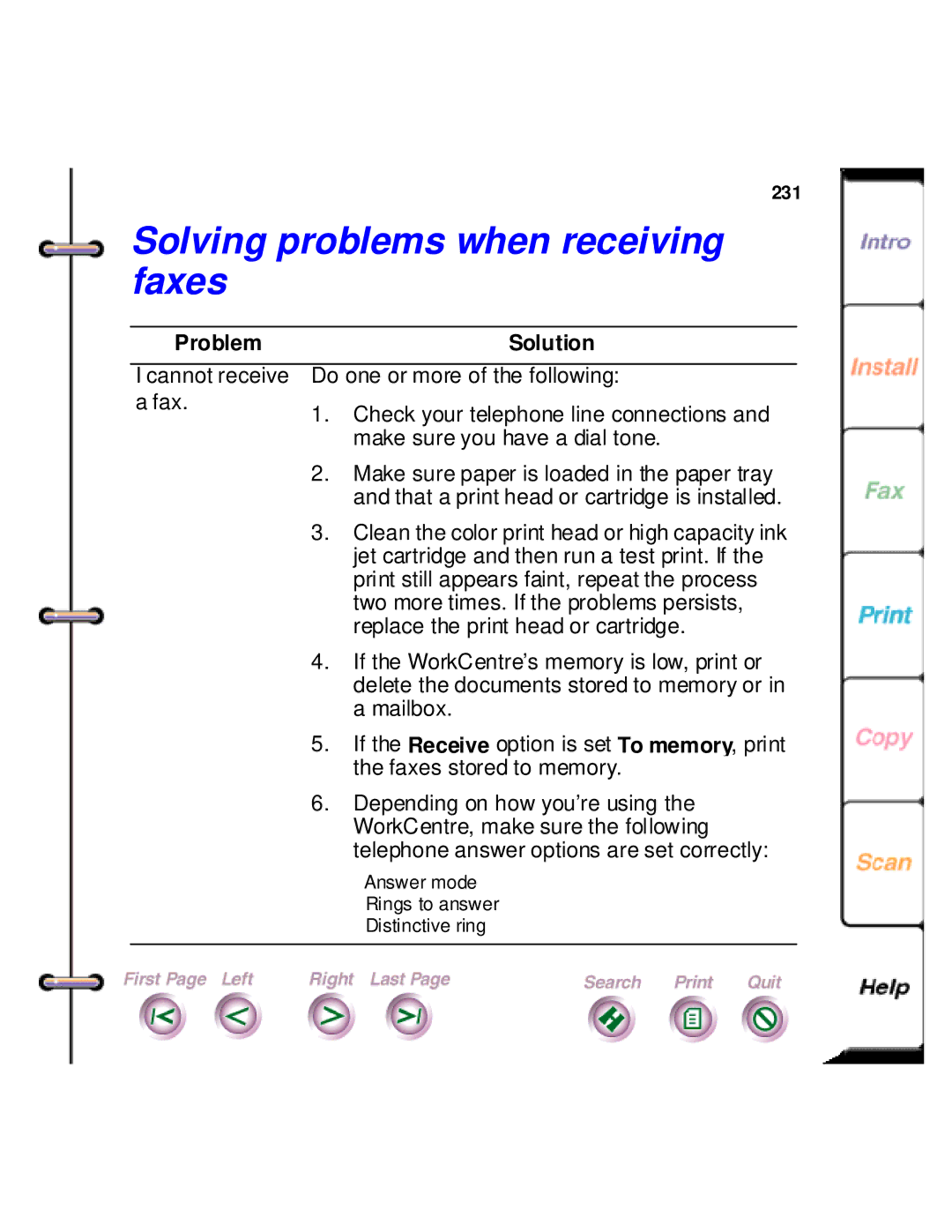 Xerox 450c manual Solving problems when receiving faxes 