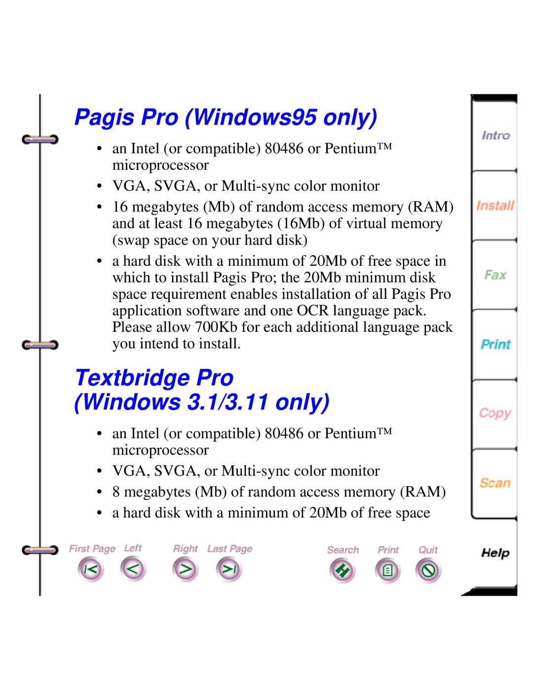 Xerox 450c manual Pagis Pro Windows95 only, Textbridge Pro Windows 3.1/3.11 only 