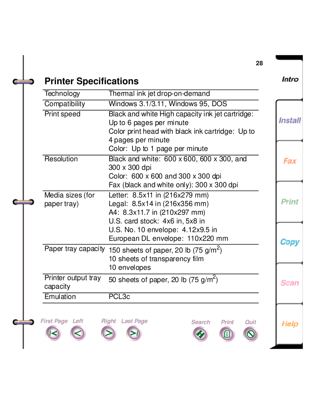 Xerox 450c manual Printer Specifications 