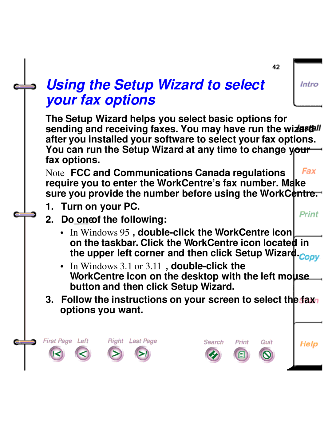 Xerox 450c manual Using the Setup Wizard to select your fax options 