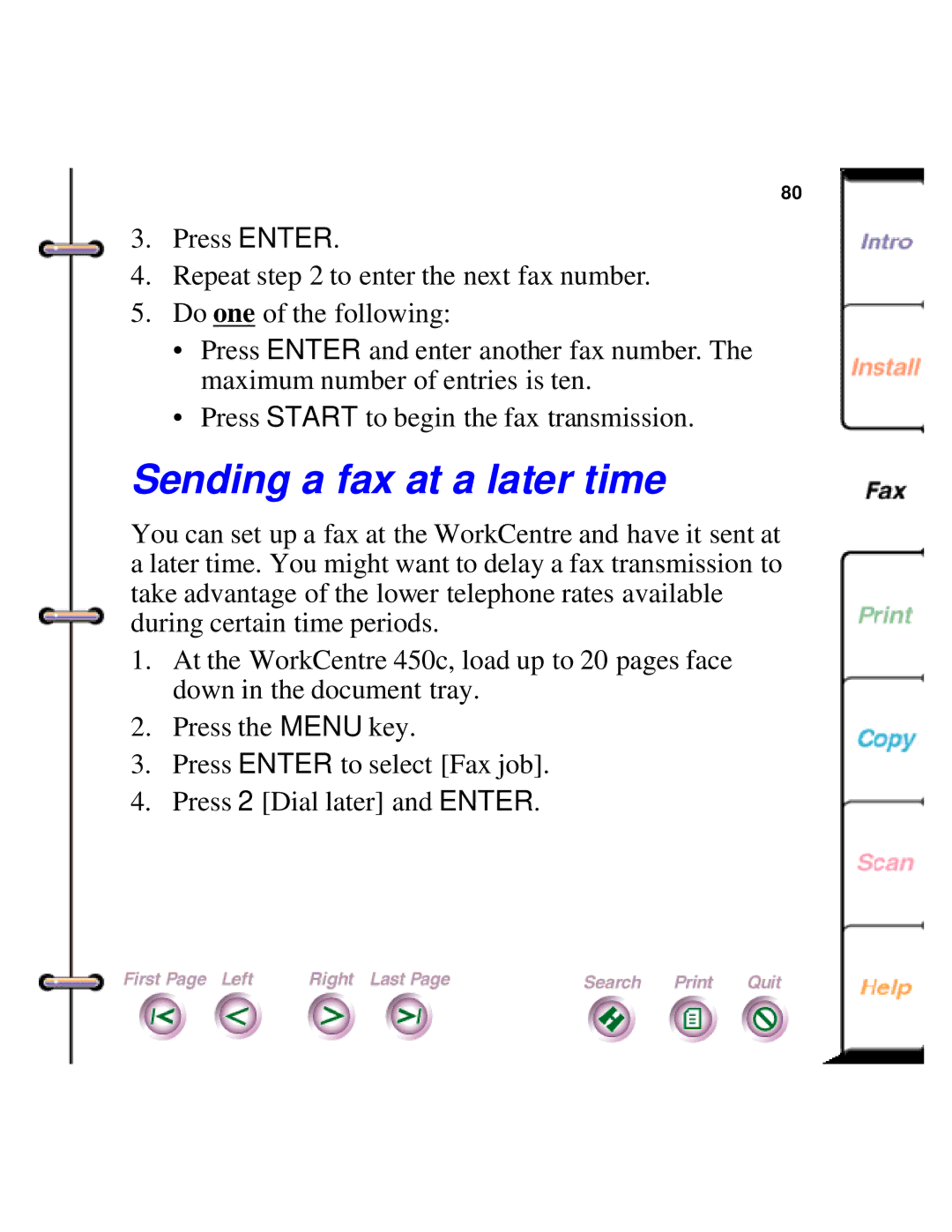 Xerox 450c manual Sending a fax at a later time 