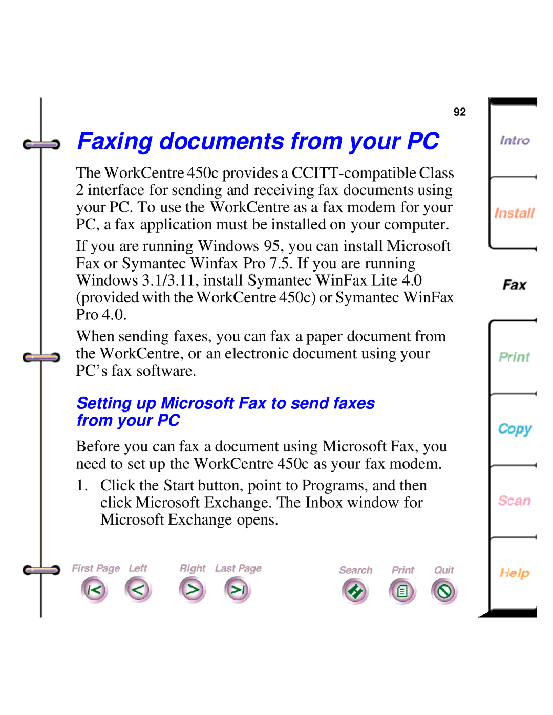 Xerox 450c manual Faxing documents from your PC, Setting up Microsoft Fax to send faxes from your PC 