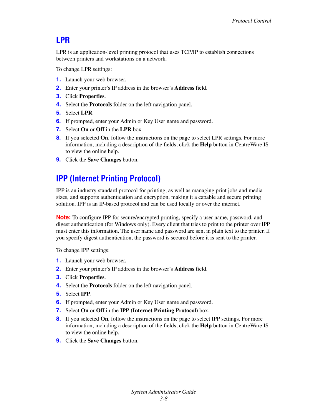 Xerox 1235/DX, 4510, 1235DT manual Select On or Off in the IPP Internet Printing Protocol box 