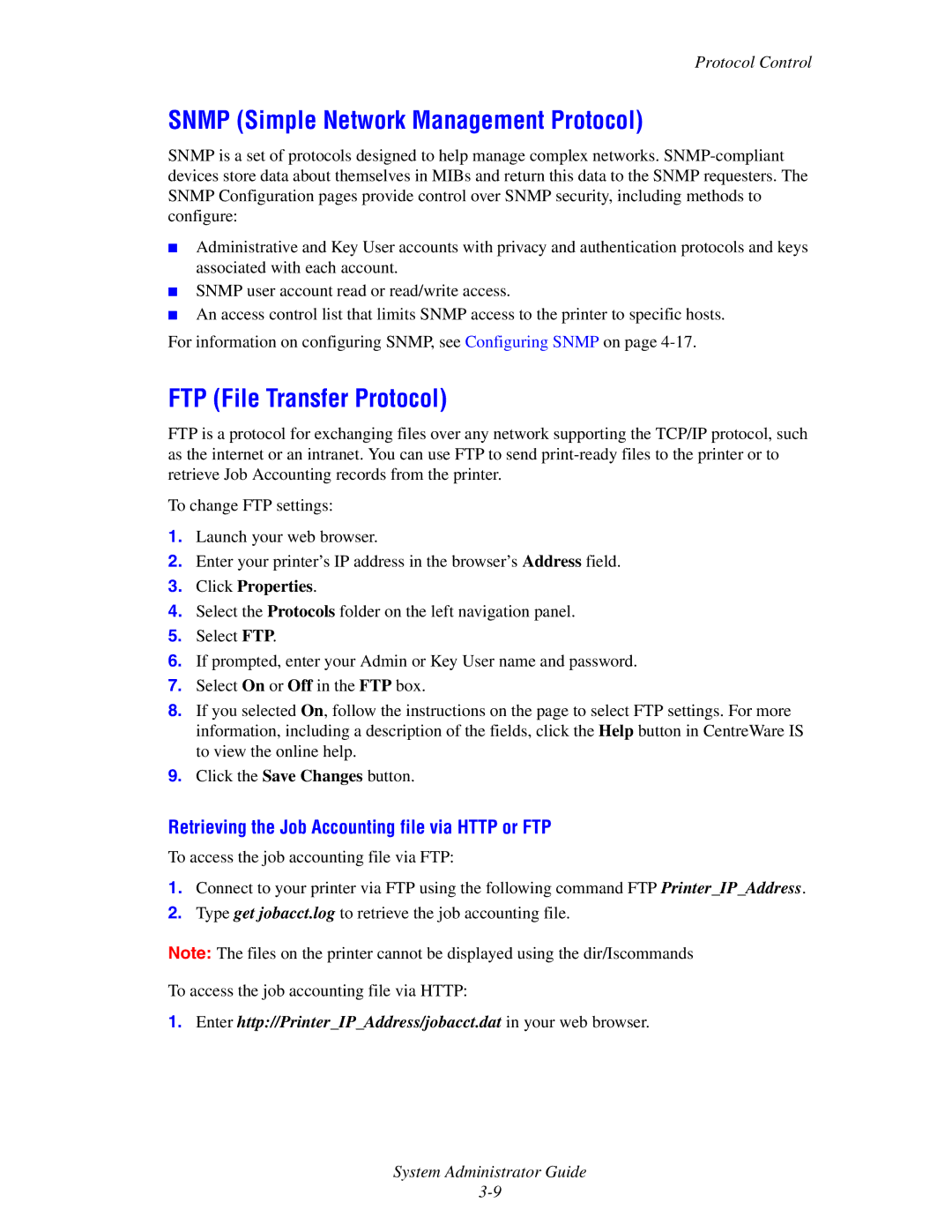 Xerox 1235DT, 4510, 1235/DX manual Snmp Simple Network Management Protocol, FTP File Transfer Protocol 