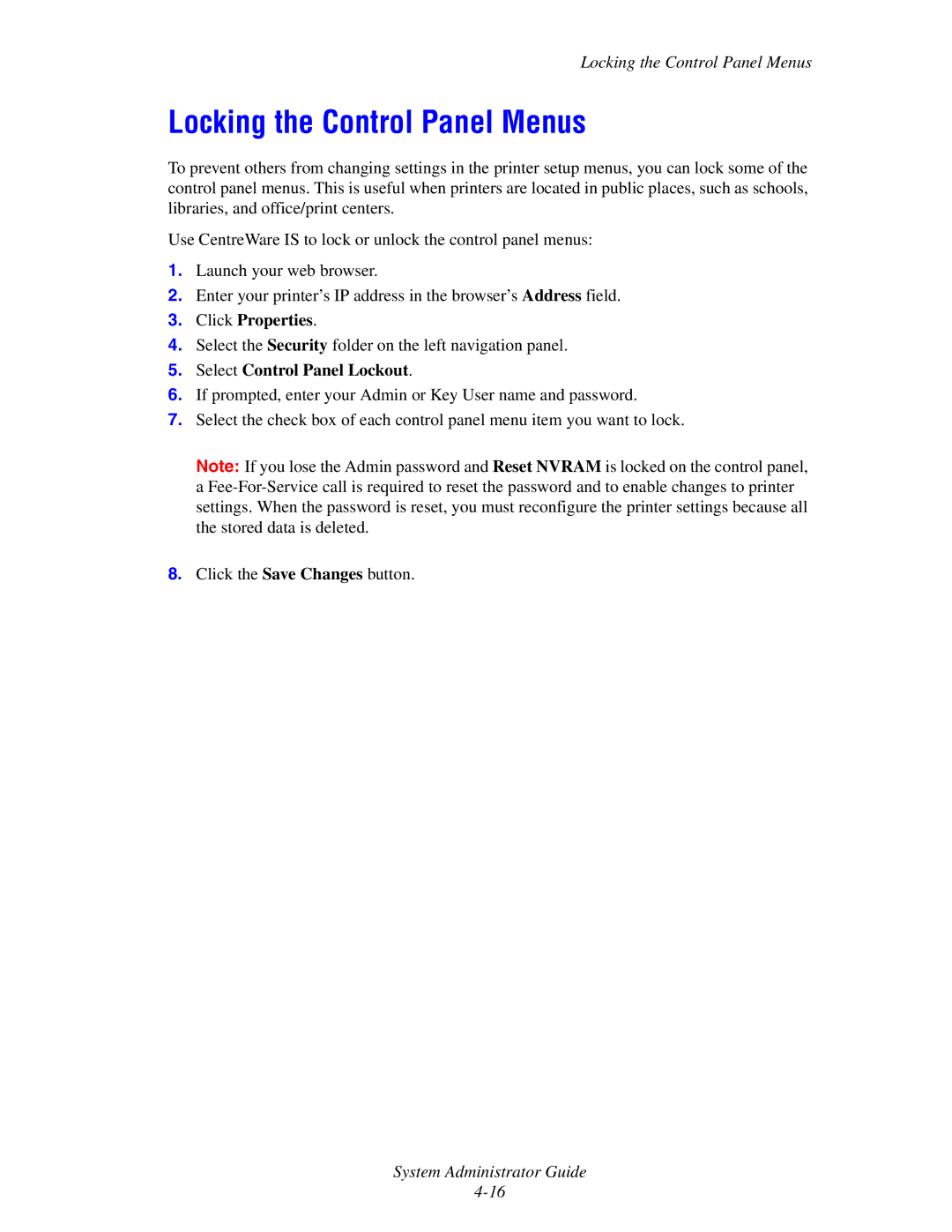 Xerox 1235DT, 4510, 1235/DX manual Locking the Control Panel Menus, Select Control Panel Lockout 