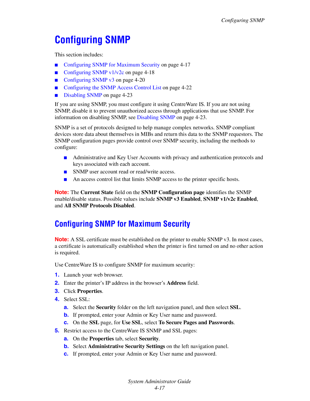 Xerox 4510, 1235/DX, 1235DT manual Configuring Snmp for Maximum Security 