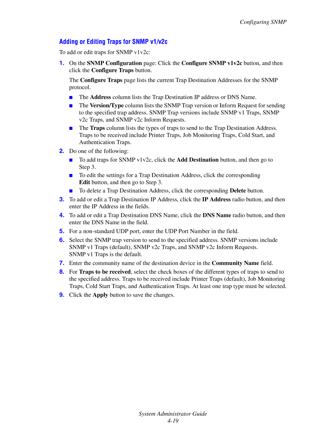 Xerox 1235DT, 4510, 1235/DX manual Adding or Editing Traps for Snmp v1/v2c 