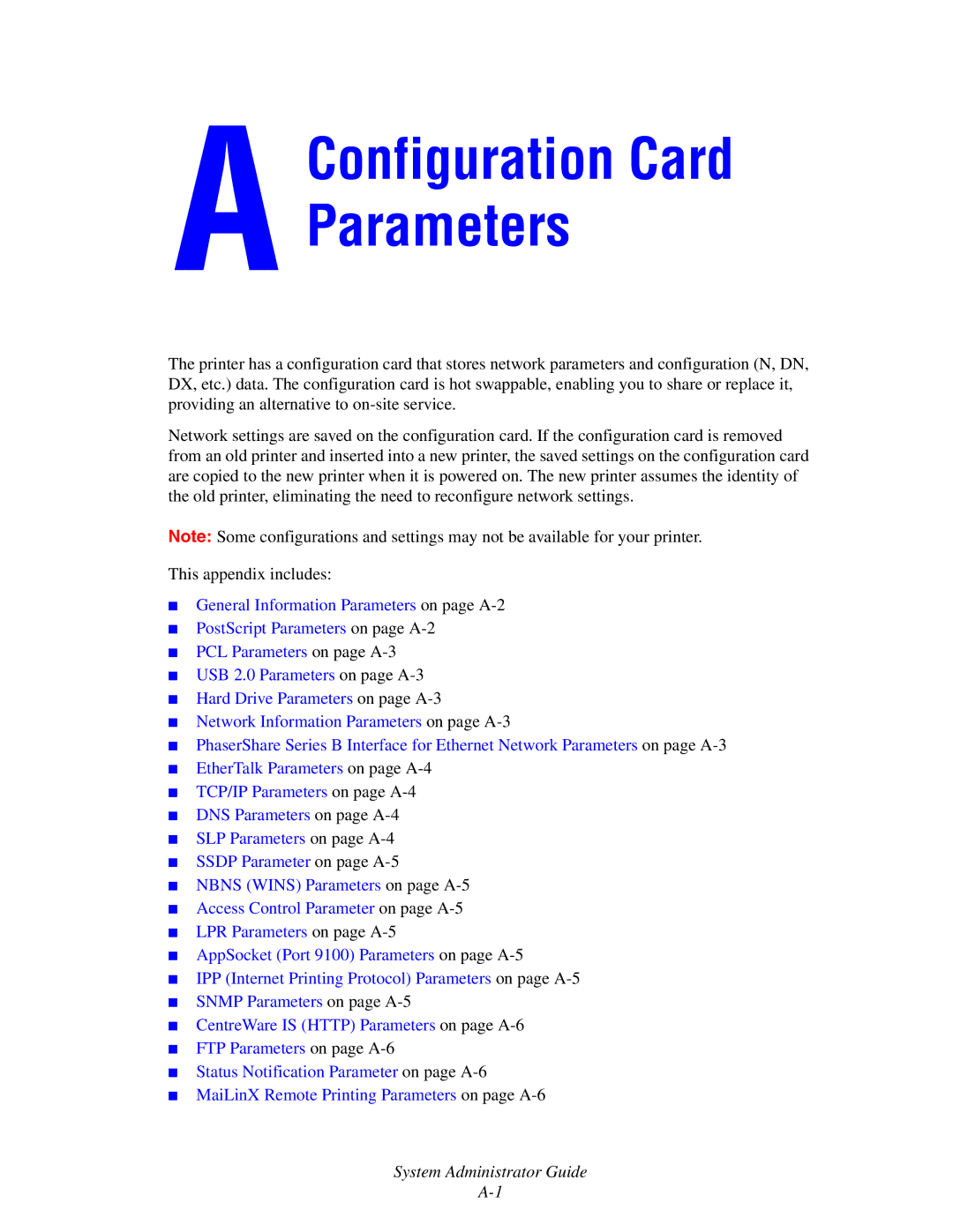 Xerox 1235DT, 4510, 1235/DX manual Configuration Card Parameters 