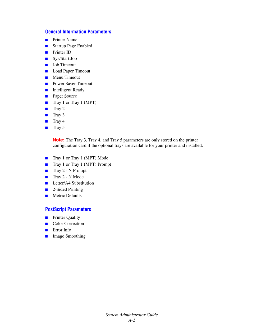 Xerox 4510, 1235/DX, 1235DT manual General Information Parameters, PostScript Parameters 