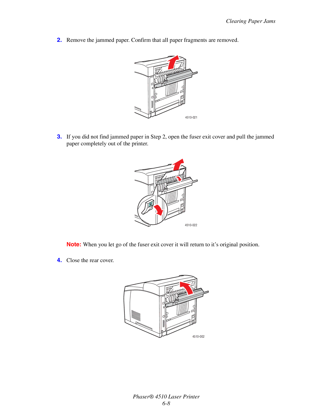 Xerox 4510 manual Close the rear cover 